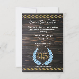 Chic 45th Anniversary Wood & Gold  Save the Date Invitation