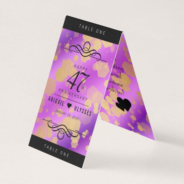Chic 47th Amethyst Wedding Anniversary Table Cards (Front)