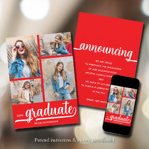 Chic 4 Photo Red Graduation Announcement