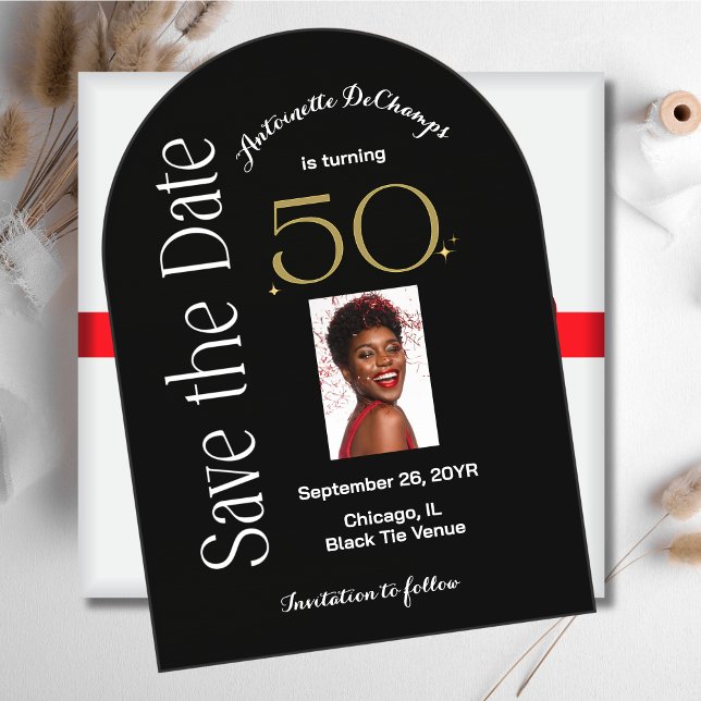 Chic 50 and Fabulous Black Gold Arch Save the Date Acrylic Invitations (Custom 50 & Fabulous Elegant Calligraphy Black Gold Acrylic Birthday Invitation)