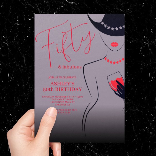 Chic 50 and Fabulous Lilac Birthday Invitation (Creator Uploaded)