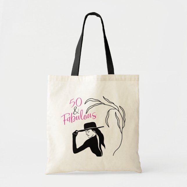 Chic 50 and Fabulous Pink Black Birthday Tote Bag (Front)