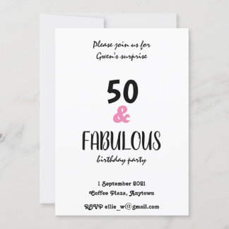 Chic 50 And Fabulous Text Birthday Party Invitation