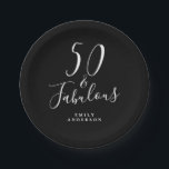 Chic 50 Fabulous Black White 50th Birthday Paper Plate<br><div class="desc">Celebrate turning 50 in style with this modern black and white 50th birthday design, a chic 50th birthday paper plate you can simply personalise for your fiftieth birthday party celebration. The words fifty and fabulous are set using elegant script calligraphy and modern typography. If you need any help or matching...</div>