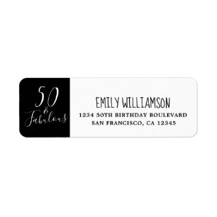 Chic 50 Fabulous Black White 50th Return Address Label