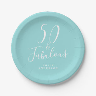 Chic 50 Fabulous Blue 50th Birthday Paper Plate