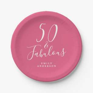 Chic 50 Fabulous Hot Pink 50th Birthday Paper Plate