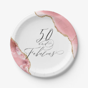 Chic 50 Fabulous Rose Gold Glitter Agate Script Paper Plate