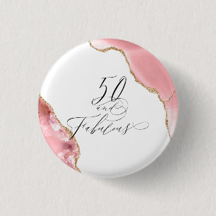 Chic 50 Fabulous Rose Gold Glitter Typography 3 Cm Round Badge