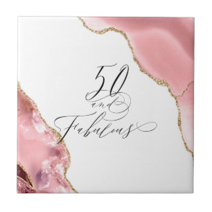 Chic 50 Fabulous Rose Gold Glitter Typography Ceramic Tile