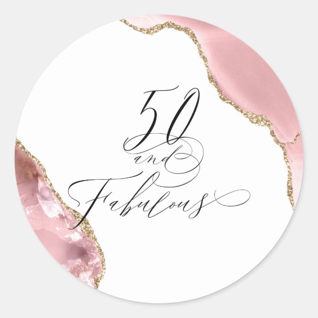 Chic 50 Fabulous Rose Gold Glitter Typography Classic Round Sticker (Front)