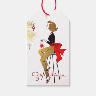 Chic 50s Lady Decorating Tree Gift Tags