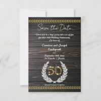 Chic 50th Anniversary Wood & Gold Save the Date