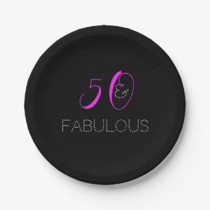 Chic 50th Birthday Hot Pink Black Party Paper Plate