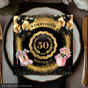 Chic 50th Birthday Napkins Black Balloons Gold 