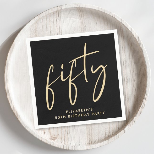 Chic 50th Birthday Party Black Gold Napkin (Creator Uploaded)