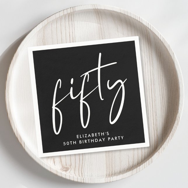 Chic 50th Birthday Party Black Napkin (Creator Uploaded)