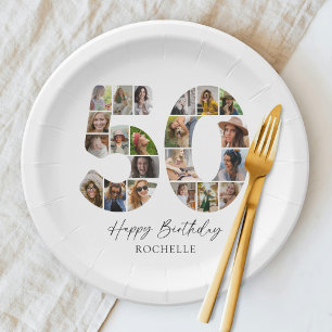 Chic 50th Birthday Photo Party Plates