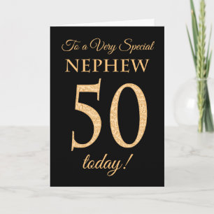 Chic 50th Gold-effect on Black, Nephew Birthday Card
