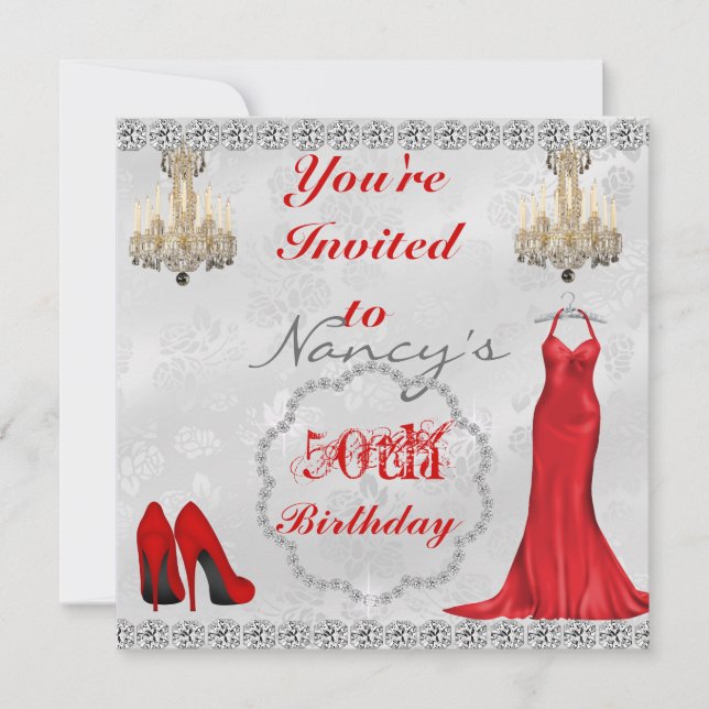 Chic 50th Vintage Design BLING Birthday Invitation (Front)