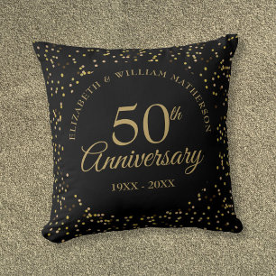 Chic 50th Wedding Anniversary Black Gold Dust Cushion