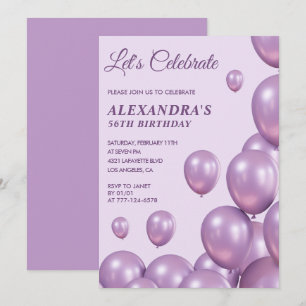 Chic 56th birthday invitations Balloons Purple