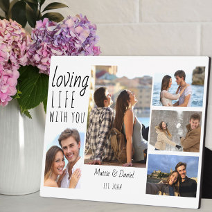 Chic 5 Photo Collage Loving Life with You   White Plaque