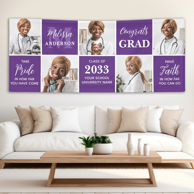 Chic 5 Photo Collage Personalised Graduation Banner (Creator Uploaded)