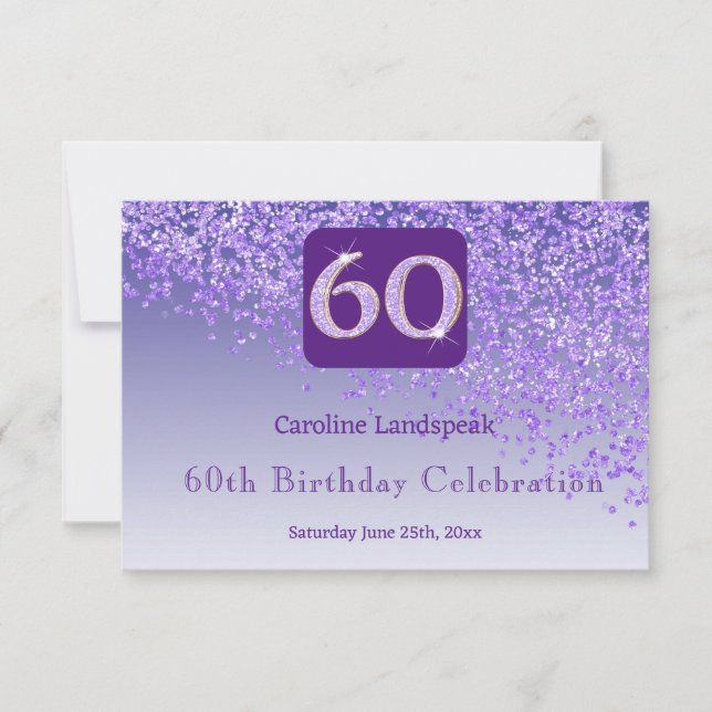 Chic 60 Birthday Purple Glitter RSVP (Front)