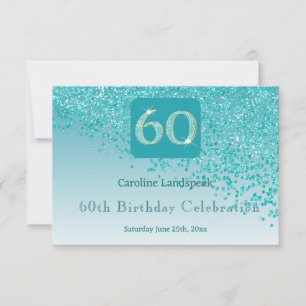 Chic 60 Birthday Teal Blue Glitter RSVP Card