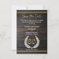 Chic 60th Anniversary Wood & Gold Save the Date
