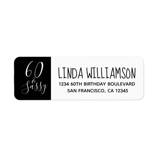 Chic 60th Birthday Black White Return Address Label (Front)