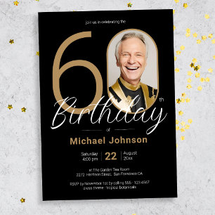 Chic 60th Birthday Gold Black Simple Custom Photo Invitation