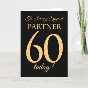 Chic 60th Gold-effect on Black, Partner Birthday Card