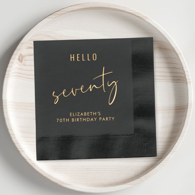 Chic 70th Birthday Party Foil Napkins (Elevate your 70th birthday party decor with these classic and elegant black and gold foil napkins)
