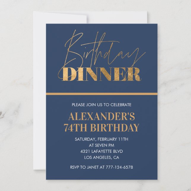 Chic 74th birthday invitation Birthday Dinner (Front)