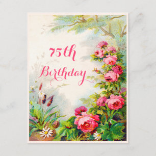 Chic 75th Birthday Victorian Roses Cottage Garden Invitation