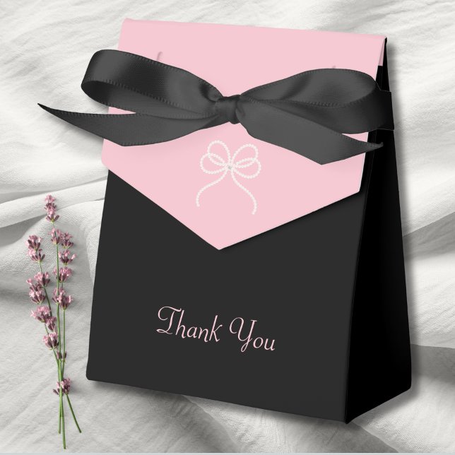 Chic 75th Gala Pink and Black Favour Boxes (Elevate your party favors with these chic pink and black pearl bow boxes for a 75th gala.)