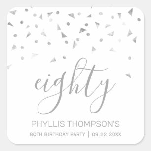 Chic 80th Birthday Party Silver Confetti Square Sticker