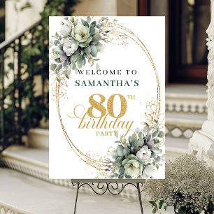 Chic 80th Dusty Green Welcome Birthday Sign