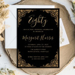 Chic 80th Eighty Gold Frame Black Birthday Invitation<br><div class="desc">Chic 80th Eighty Gold Frame Black Birthday</div>