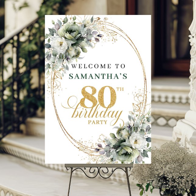 Chic 80th Eucalyptus Foliage Welcome Poster (Chic 80th Eucalyptus Foliage Welcome Poster)