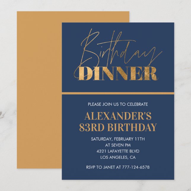 Chic 83rd birthday invitation Birthday Dinner (Front/Back)