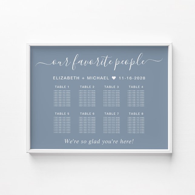Chic 8 Table Dusty Blue Wedding Seating Chart (Creator Uploaded)