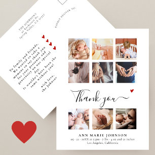 Chic 9 Photo Collage Modern Baby Shower Thank You Postcard