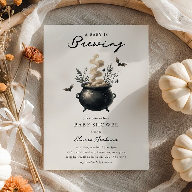 Chic 'a Baby is Brewing' Halloween Baby Shower  Invitation (Creator Uploaded)