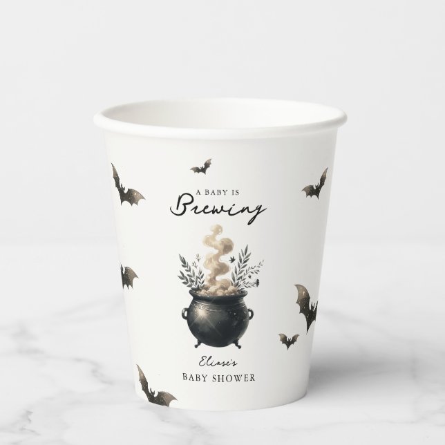 Chic 'a Baby is Brewing' Halloween Baby Shower  Paper Cups (Front)