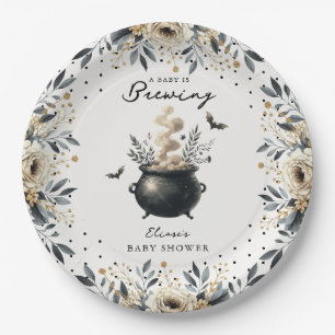 Chic 'a Baby is Brewing' Halloween Baby Shower Paper Plate