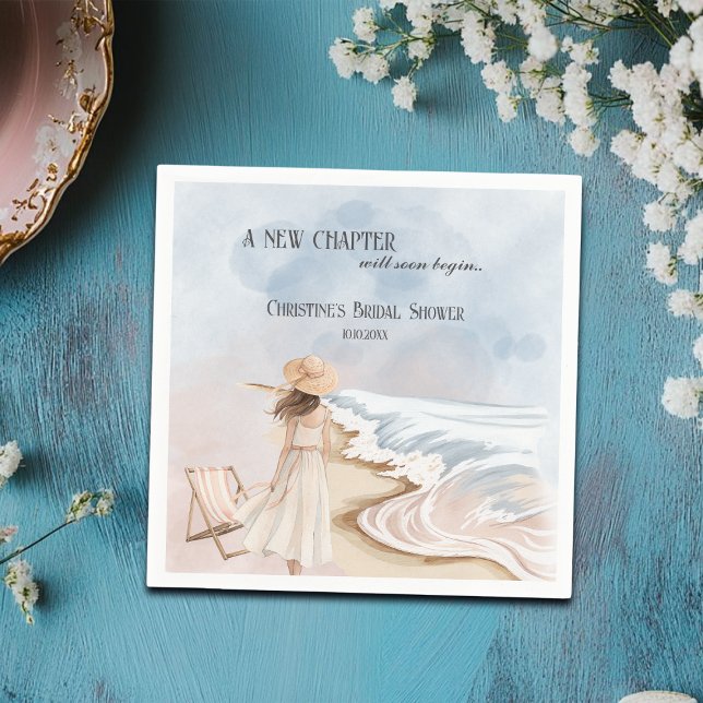 Chic 'A New Chapter' Beach and Waves Bridal Shower Napkin (Creator Uploaded)