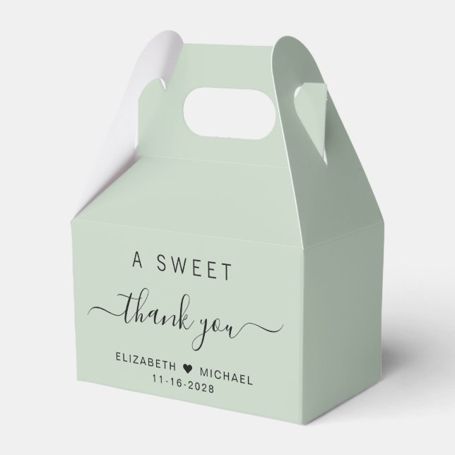 Chic A Sweet Thank You Sage Green Wedding Favour Box (Front Side)